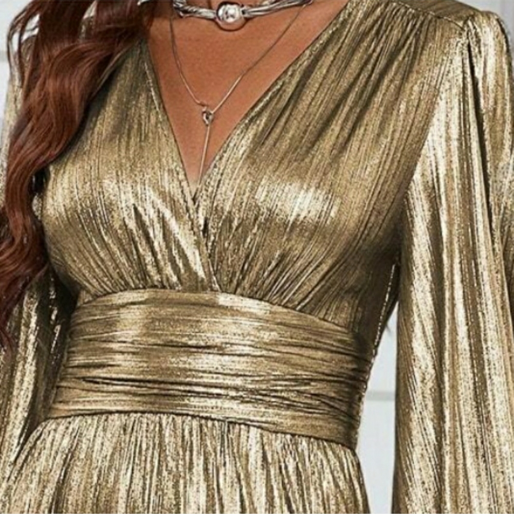BellanBlue Gold Maxi Dress with Long Sleeves - Picture 2 of 3